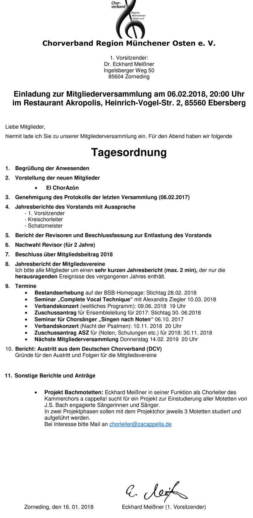 Einladung Mitgliederversammlung 2018